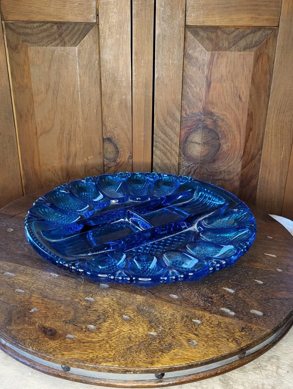 Blue Glass Divided Serving Platter - Brand Unknown